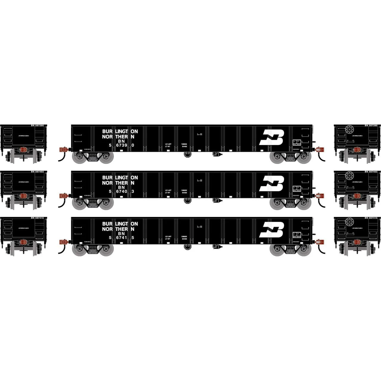 Athearn HO Scale 52ft Mill Gondola, BN #567390/567403/567415 (3 Pack)