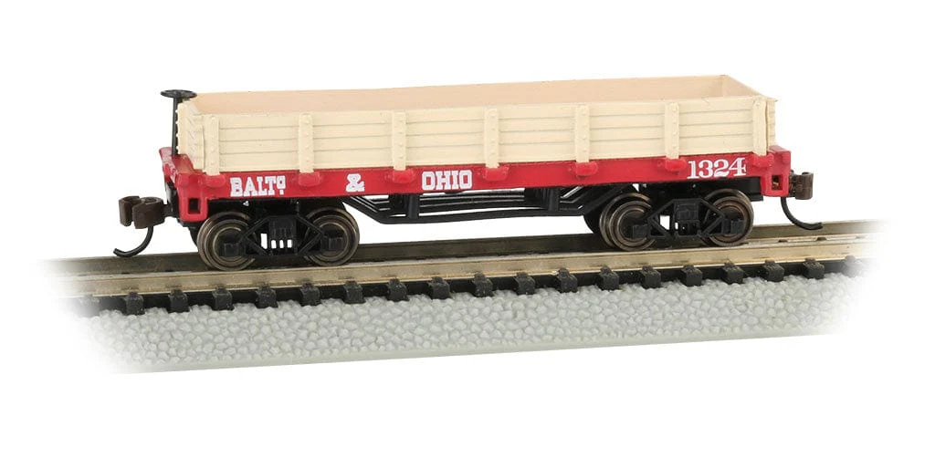 Bachmann 15452 N Old-Time Wood Gondola - Ready to Run - Baltimore & Ohio #1324 (red)