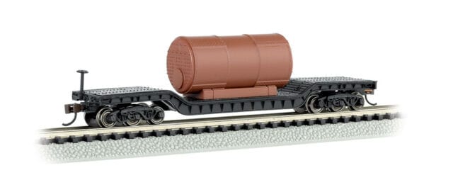 Bachmann N Depressed-Center Flatcar - Ready to Run - Silver Series(R) - With Boiler Load (black, Unlettered)