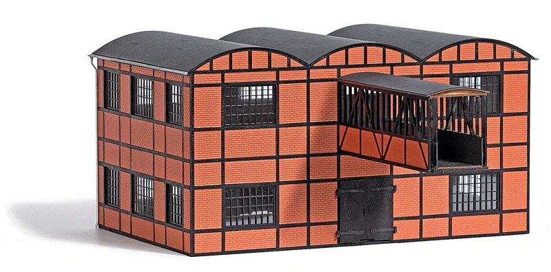 Busch HO Hartmann Paper Mill Warehouse & Pedestrian Bridge - 7-13/16 x 4-13/16 x 4in 19.8 x 12.3 x 10.2cm**
