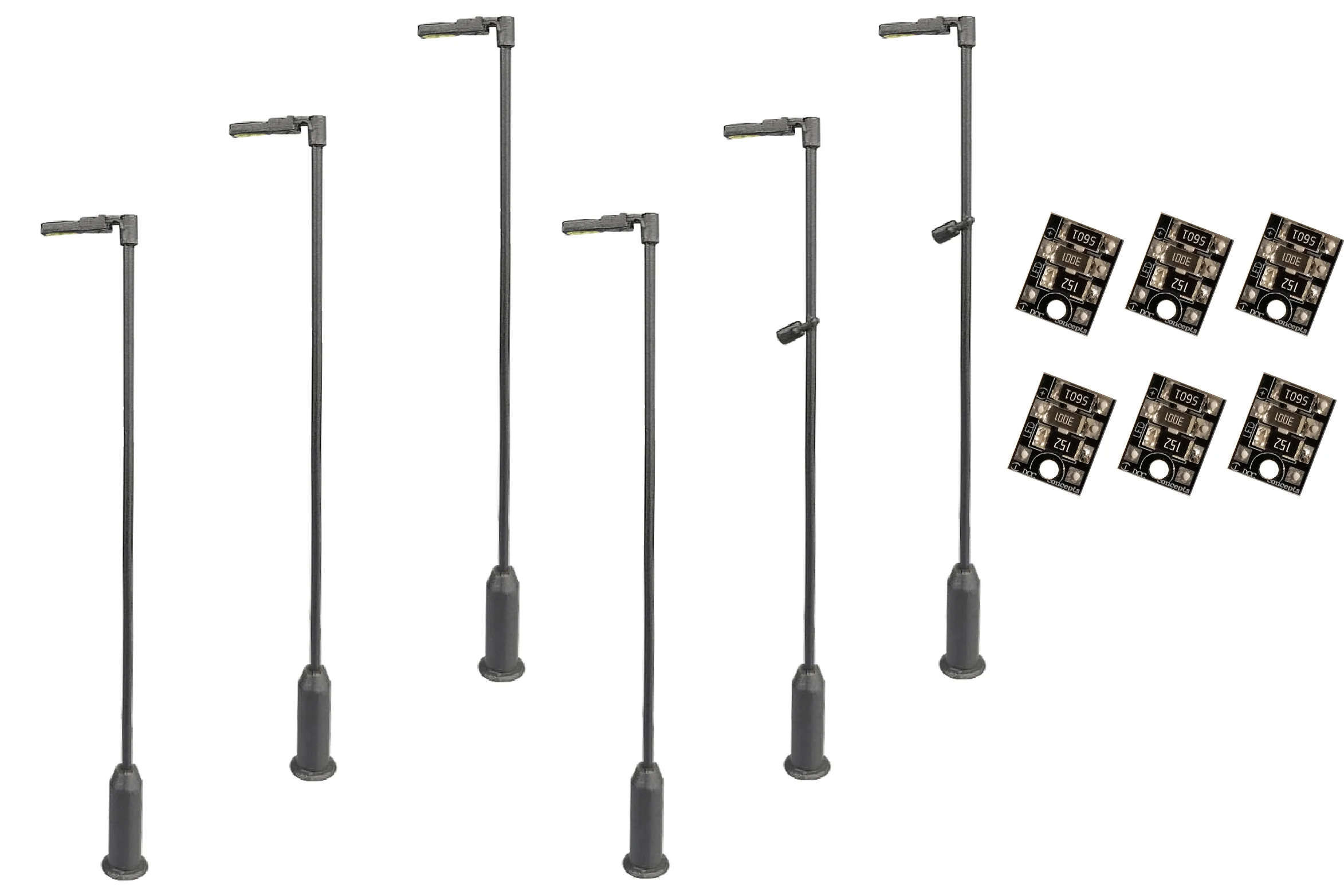 DCC Concepts 4mm Scale Modern Post Lamps Value Pack - Grey (6 pack) - LML-VPMSL