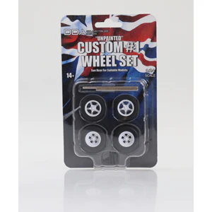 DDA 1/24 Custom 1 Unpainted Wheels w/Tyres & Axles - Suits Slammed Models - Holden HQ & HJ - Ford XW & XY (4pcs)