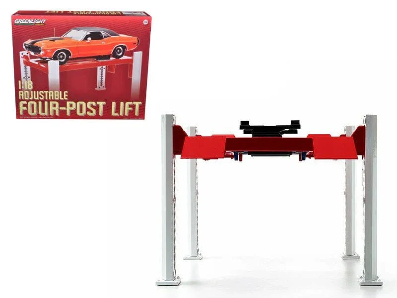 Greenlight 1/18 White/Red 4 Post Hoist (Adjustable)**
