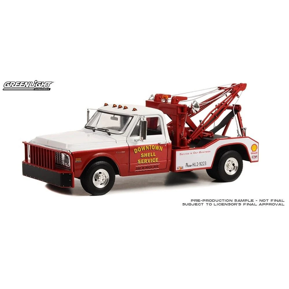 Greenlight 13654 1/18 Dually Wrecker 1972 Chevrolet C-30 - Downtown Shell Service - Service is our Business