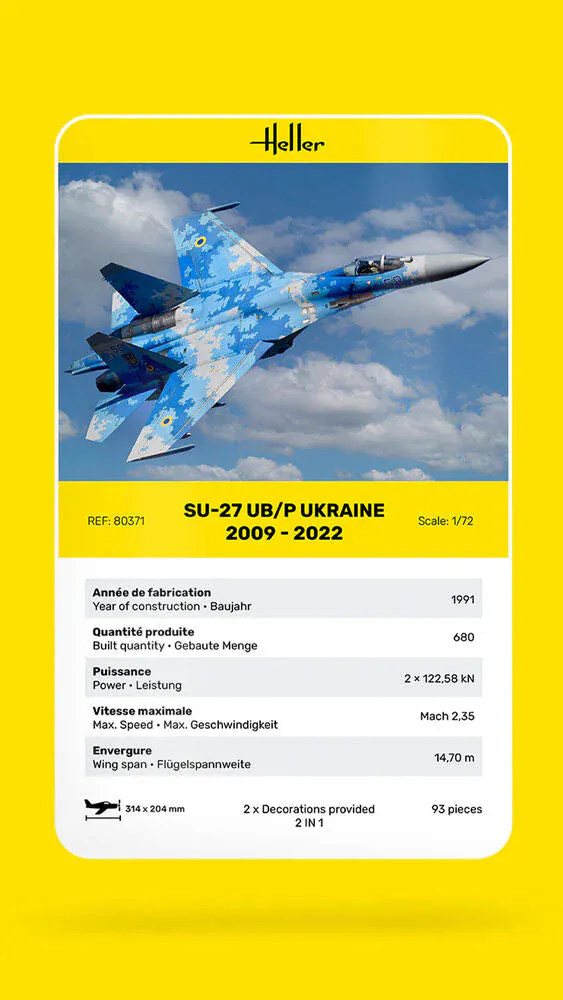 Heller 1/72 SU-27 UB/P Ukraine Plastic Model Kit - Image 3