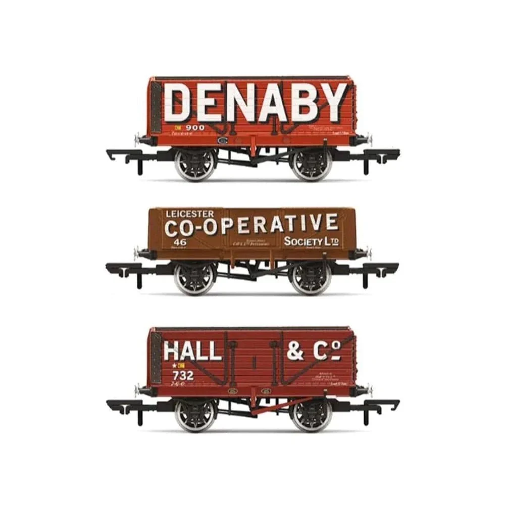 Hornby R60104 OO Scale Triple Wagon Pack Denaby Colliery Leicester Co-Op & Hall & Co - Era 3