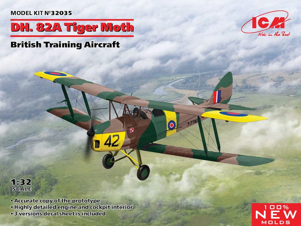 ICM 1/32 D.H. 82A Tiger Moth British Training Aircraft Plastic Model Kit