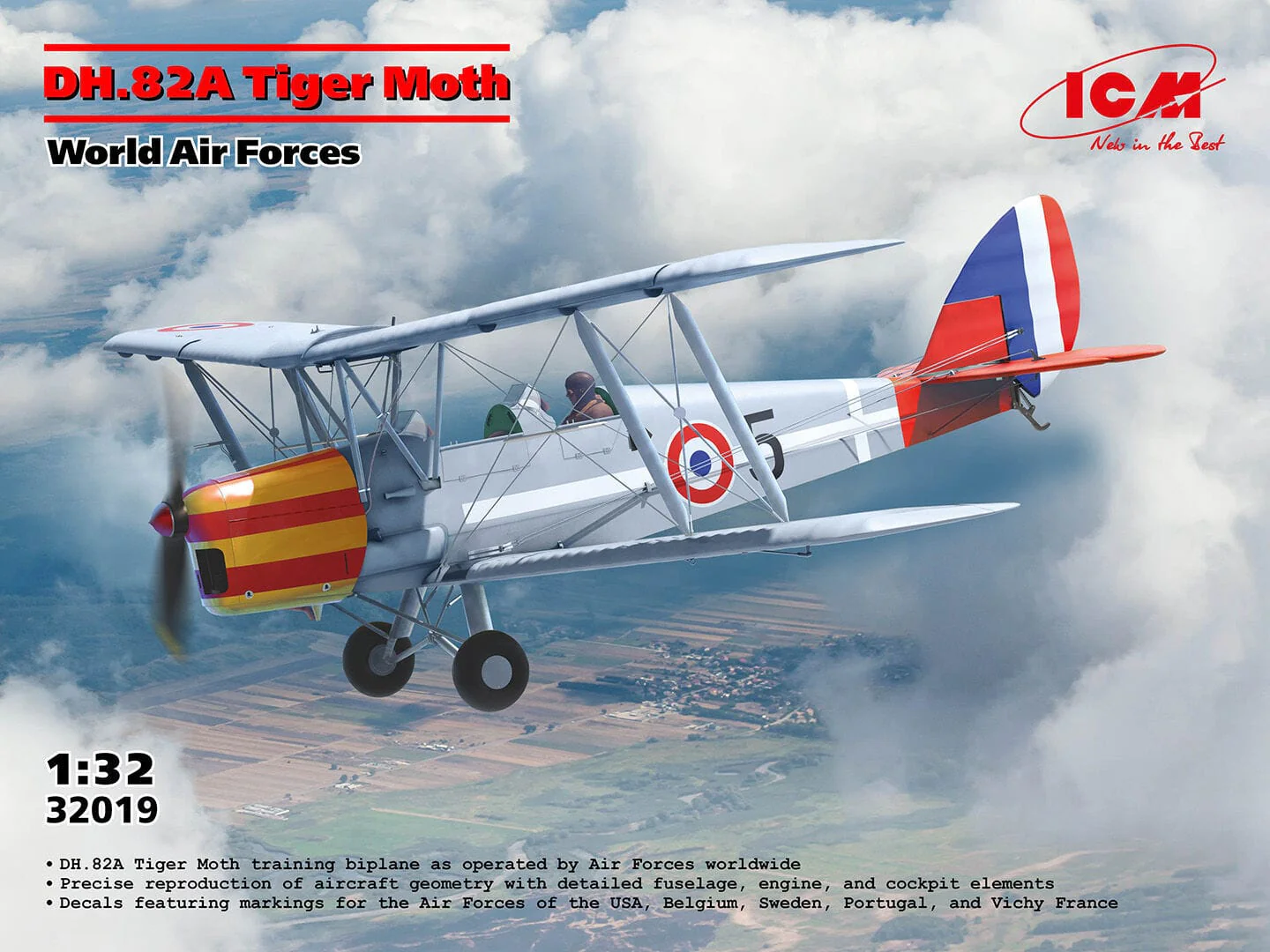ICM 1/32 DH.82A Tiger Moth of the World Air Forces Plastic Model Kit