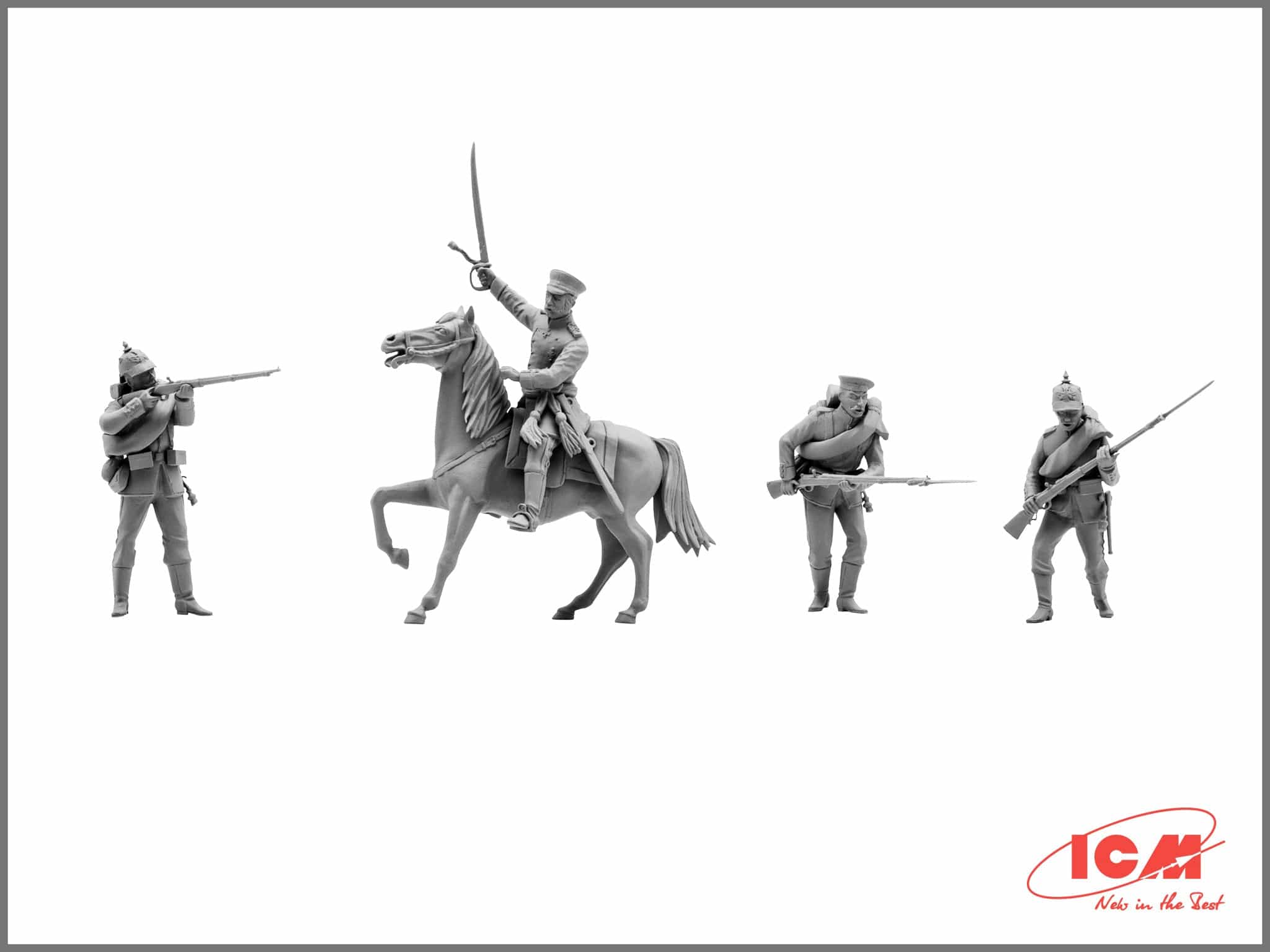 ICM 1/35 Prussian Line Infantry (1870-1871) (4 Figures - officer on horse 3 soldiers) Plastic Model Kit - Image 2