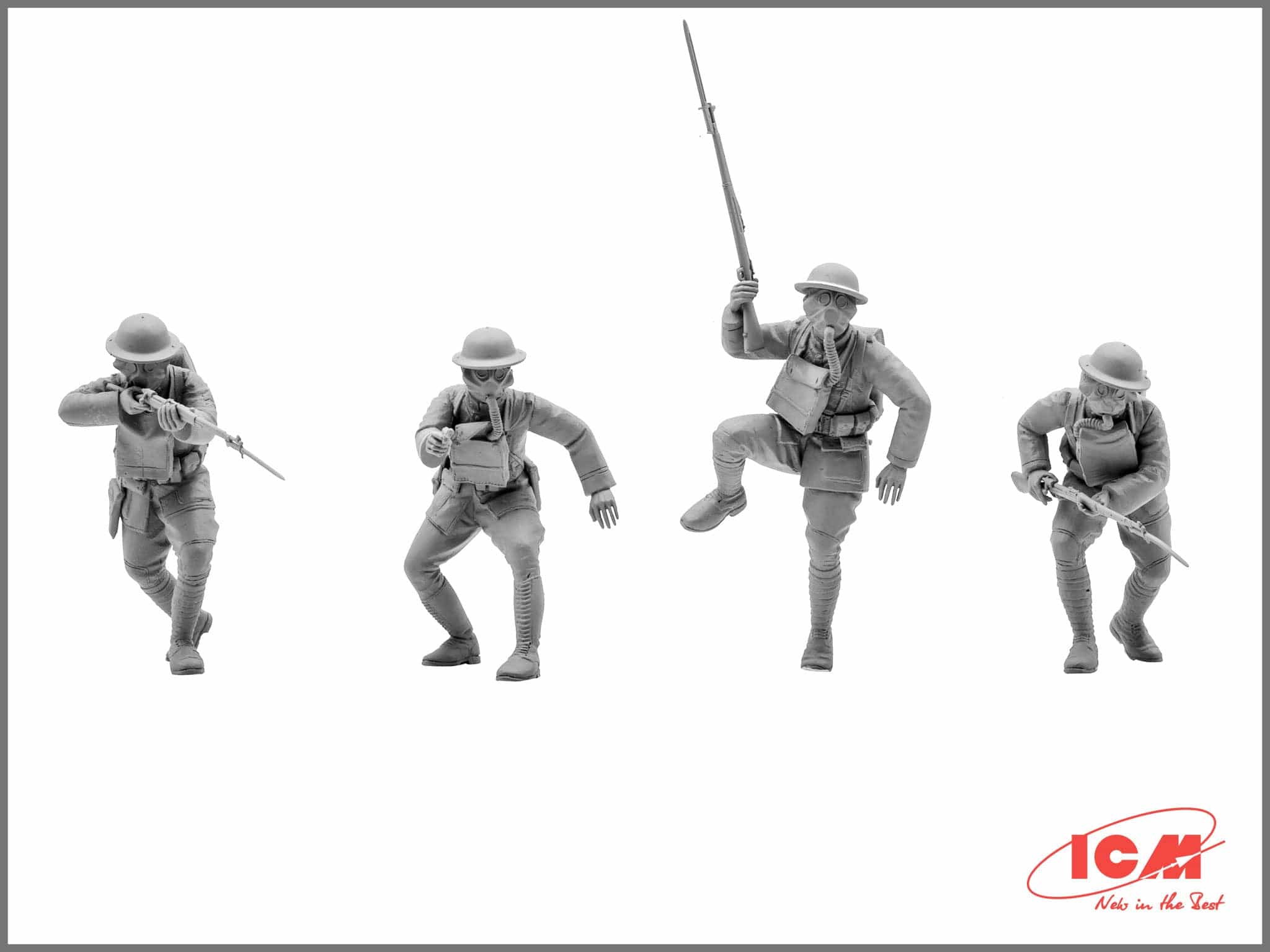 ICM 1/35 US Infantry in Gas Masks (1918) (4 Figures) Plastic Model Kit - Image 2