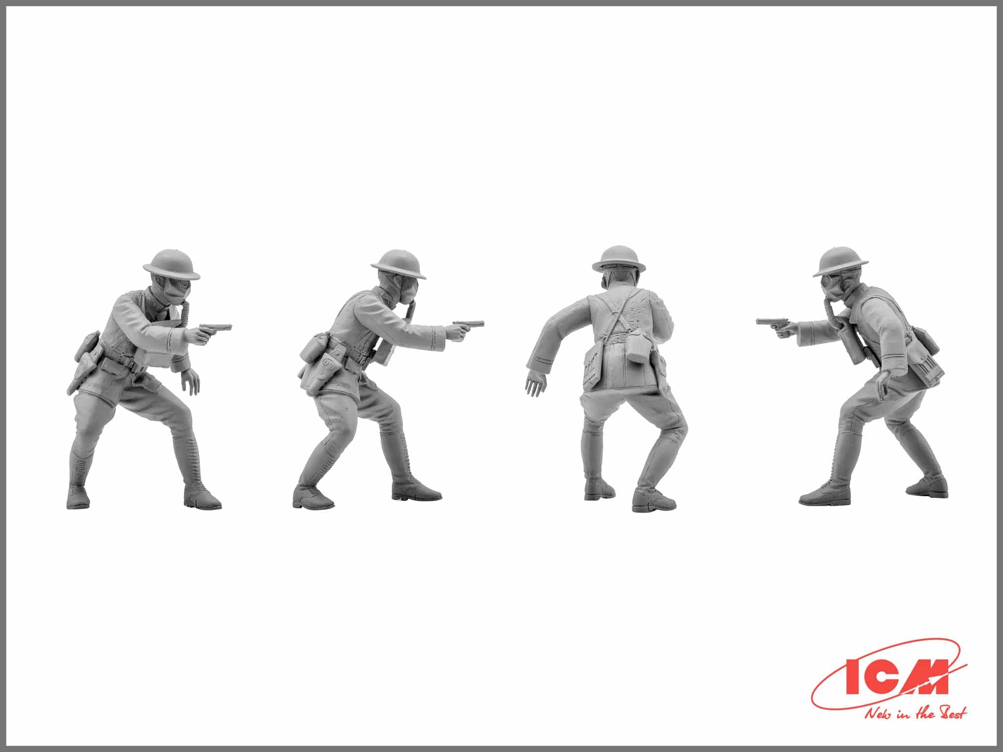 ICM 1/35 US Infantry in Gas Masks (1918) (4 Figures) Plastic Model Kit - Image 4