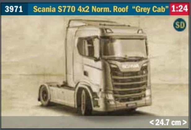 Italeri 1/24 Scania S770 4x2 Normal Roof Grey Cab (New Decal Sheet) Plastic Model Kit [3971S]