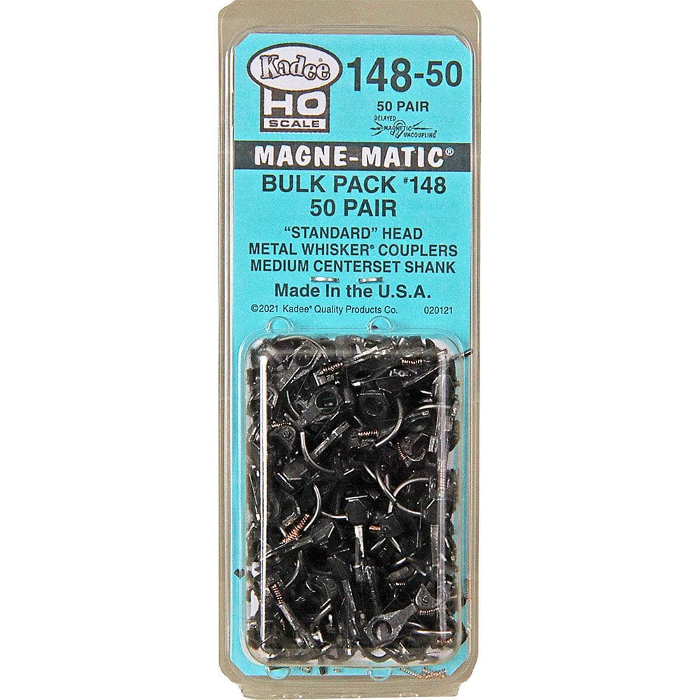Kadee #148-50 HO Scale Bulk Pack - 50 pair 148 WhiskerÂ® Metal Couplers - Medium (9/32") Centerset Shank