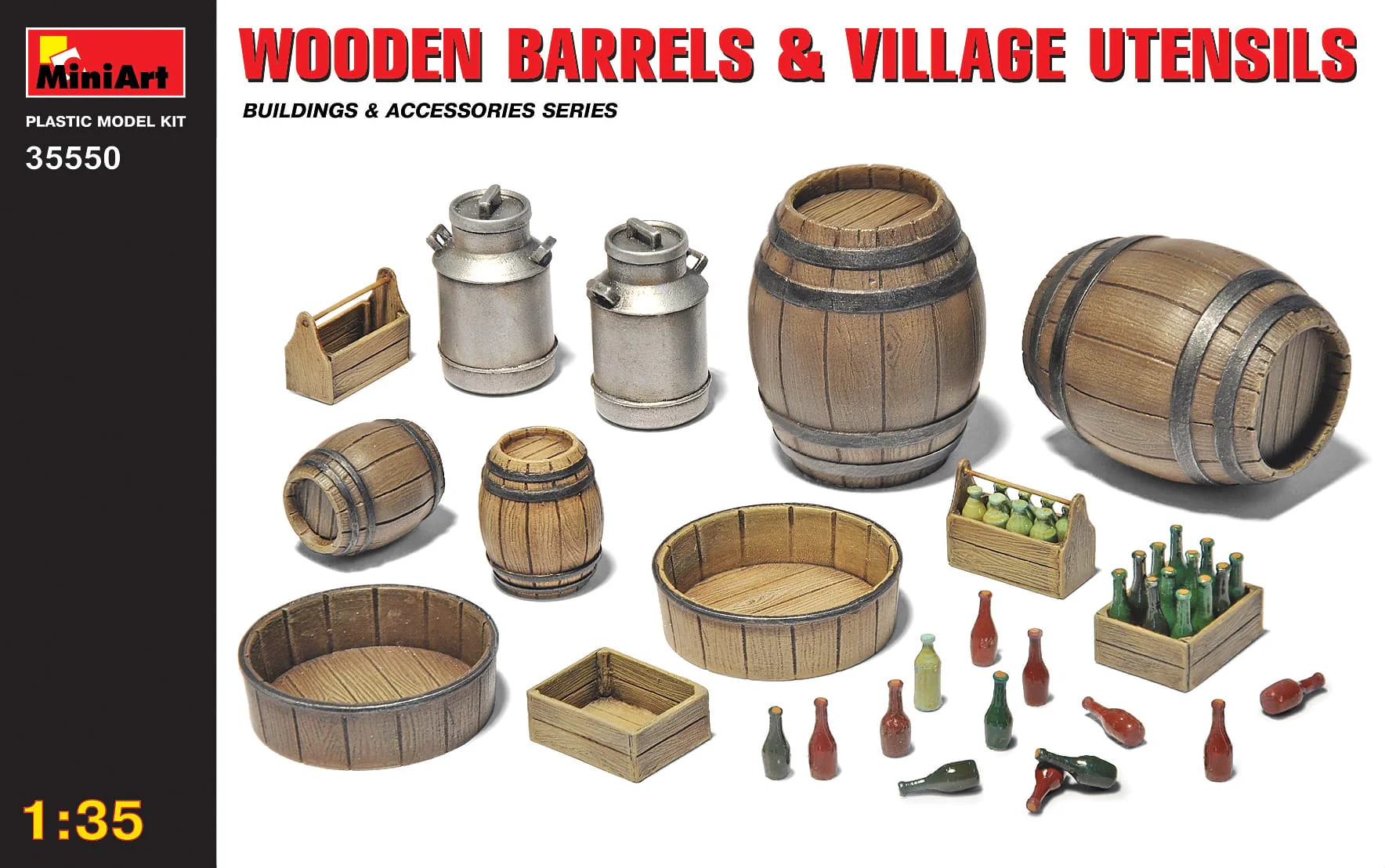 Miniart 1/35 Wooden Barrels & Village Utensils Plastic Model Kit [35550]