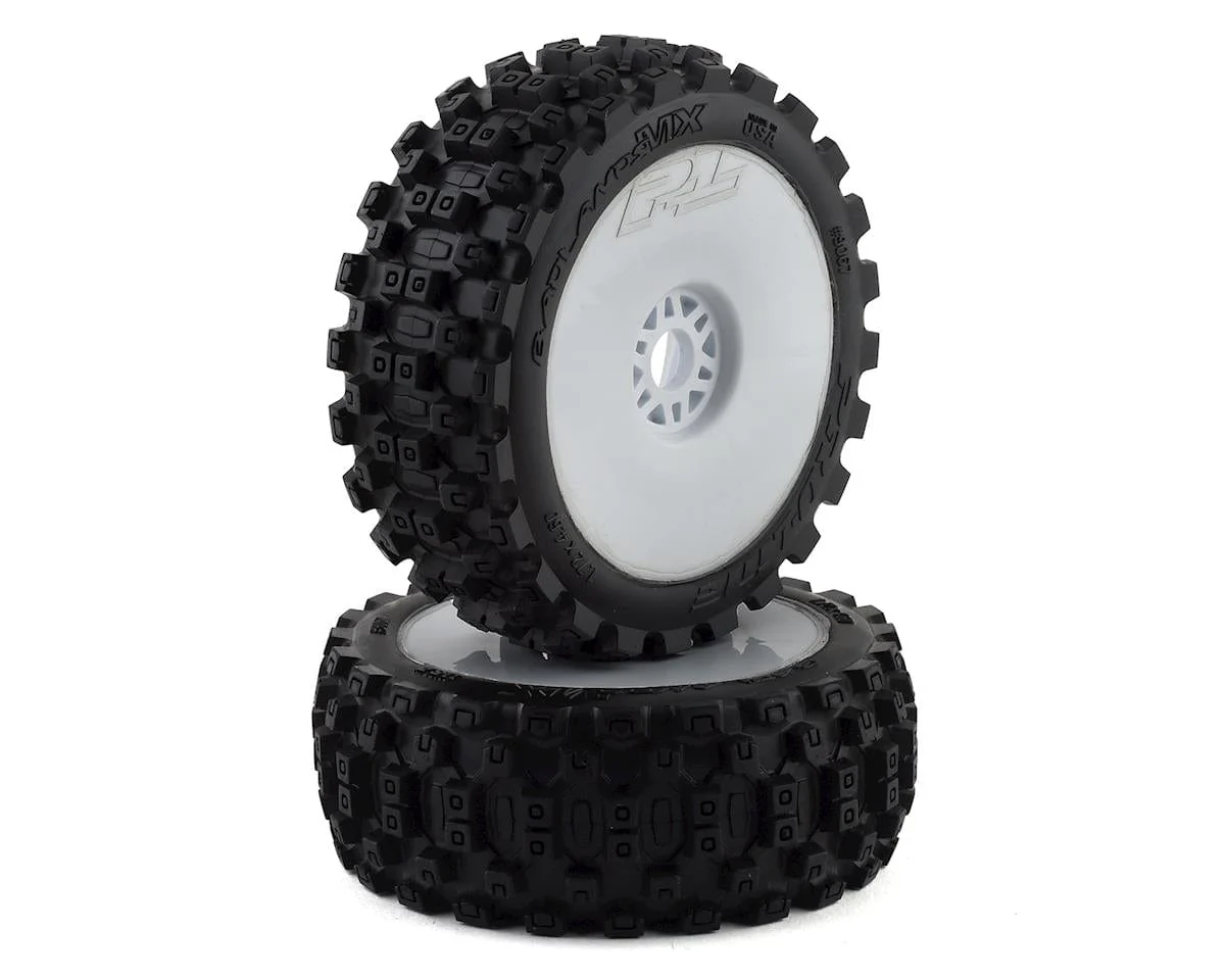 Proline Badlands MX M2 1/8 Buggy Tyres Mounted on White Wheels, F/R, PR9067-31