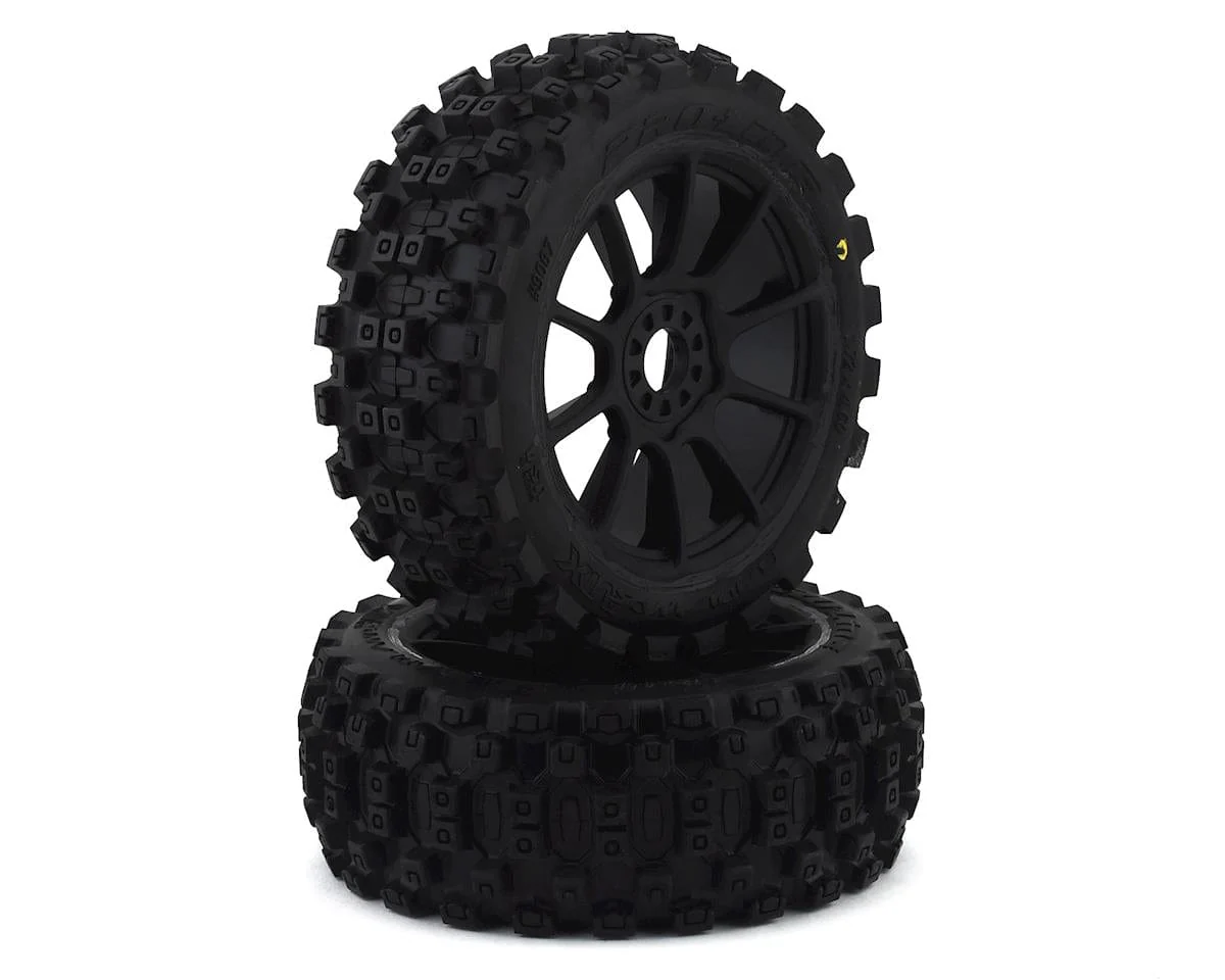 Proline Badlands MX M2 1/8 Tyres Mounted on Mach 10 Black Wheels, F/R, PR9067-21