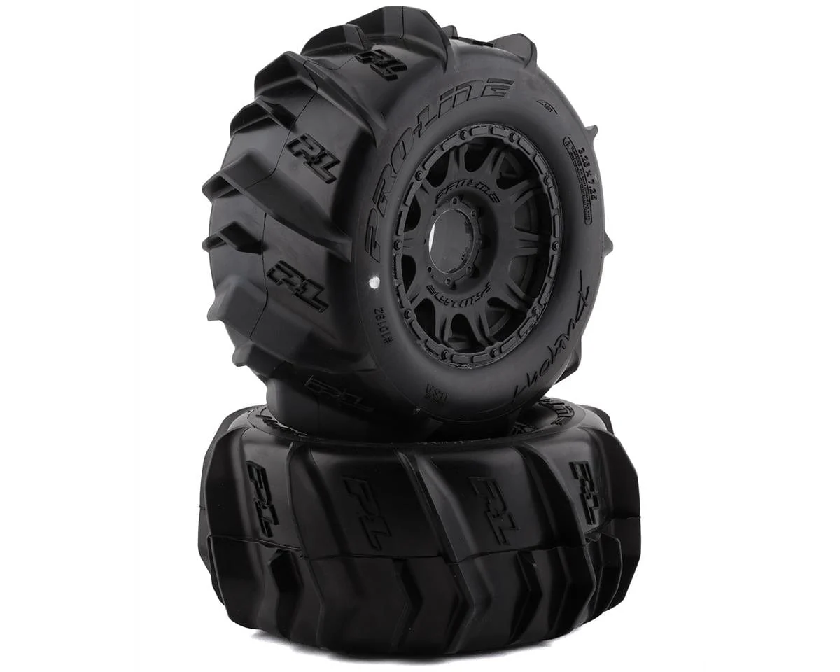 Proline Dumont 3.8in Paddle Tyres Mounted on Raid Black Wheels, 17mm Hex, F/R, PR10192-10