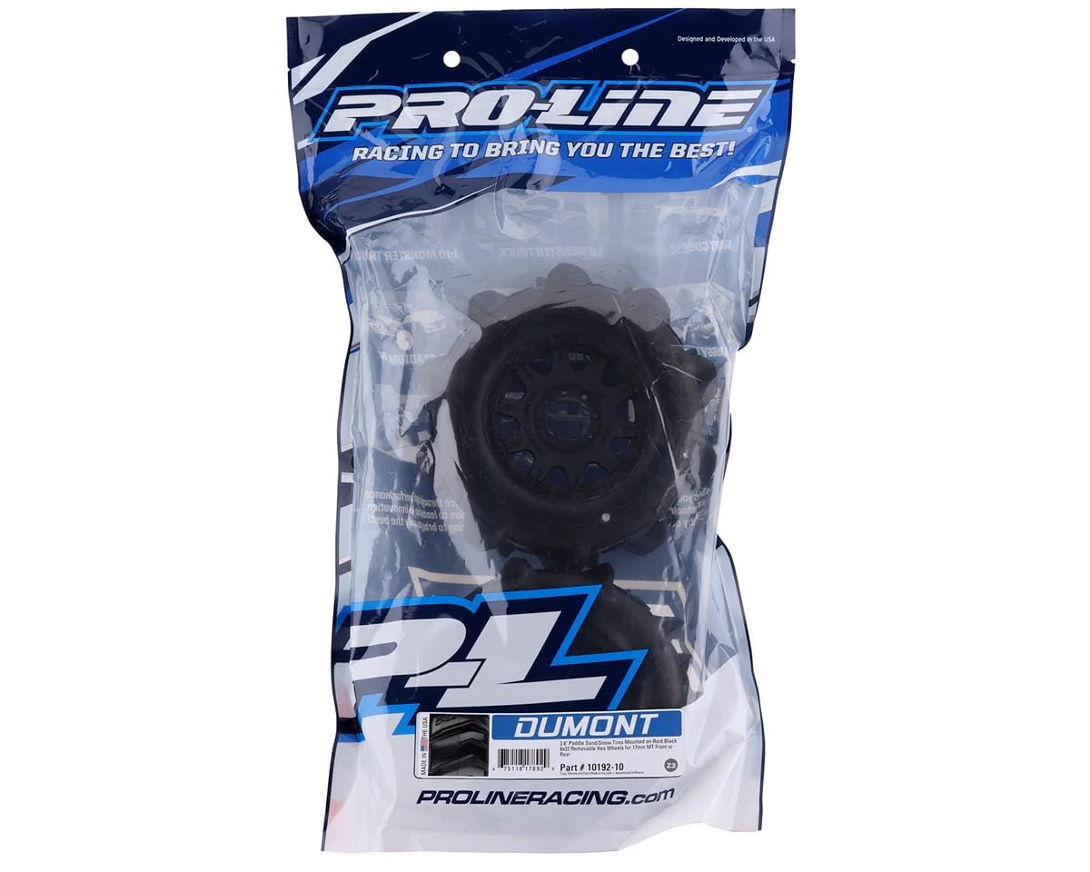Proline Dumont 3.8in Paddle Tyres Mounted on Raid Black Wheels, 17mm Hex, F/R, PR10192-10 - Image 3