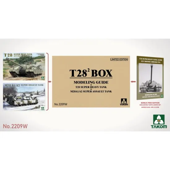 Takom 1/35 T28 Box - T28 Super Heavy Tank + M28A1/A2 Super Assault Tank Plastic Model Kit