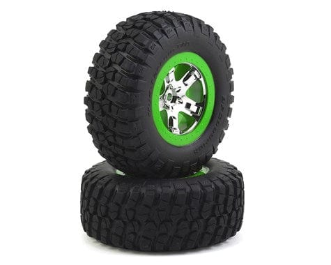 Traxxas 6876 Slash BFGoodrich KM2 Rear Wheel & Tire Green/Chrome (2)