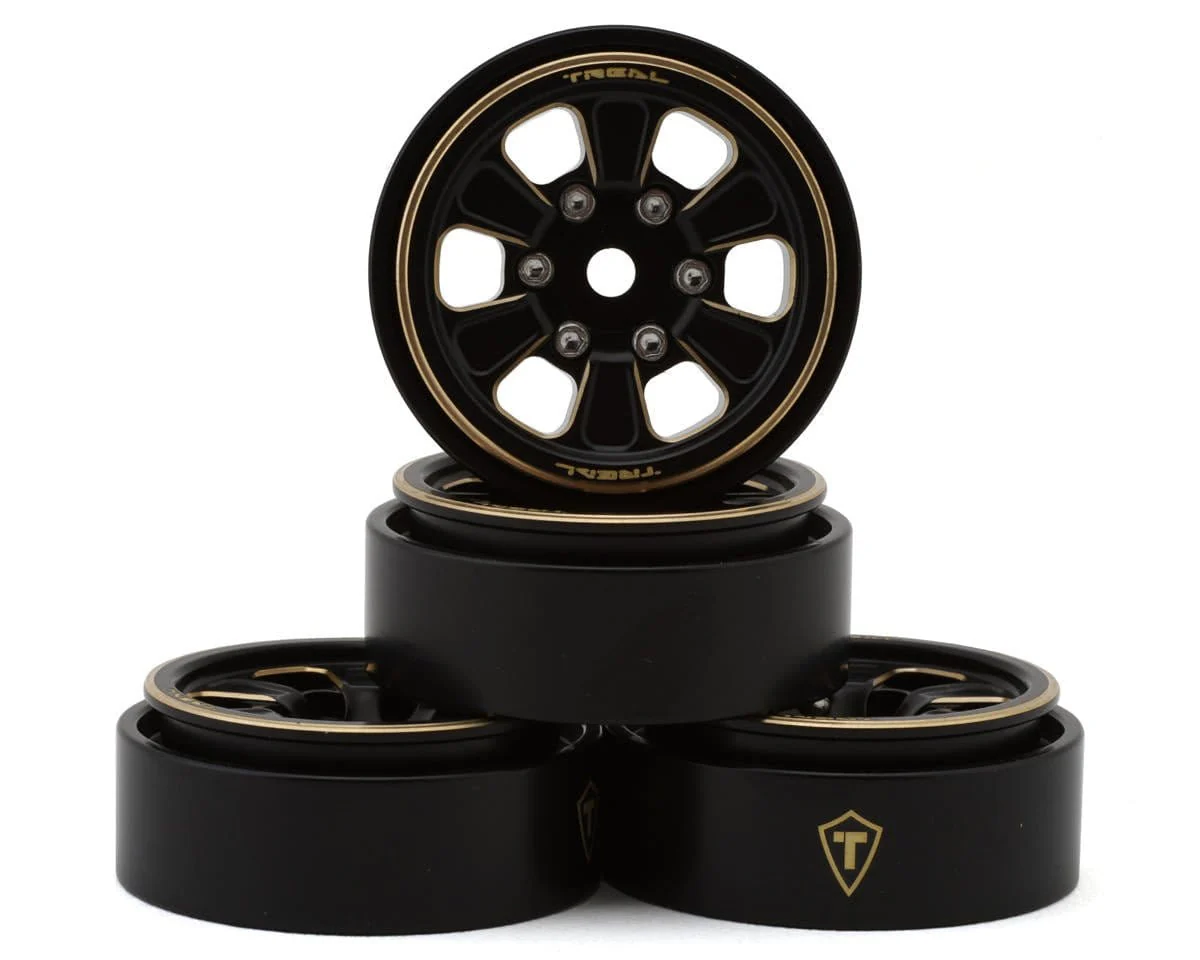 Treal Hobby Type B 1.0" 6-Spoke Brass Beadlock Wheels (Black) (4) (38.7g) [TLHTSCX24-111]