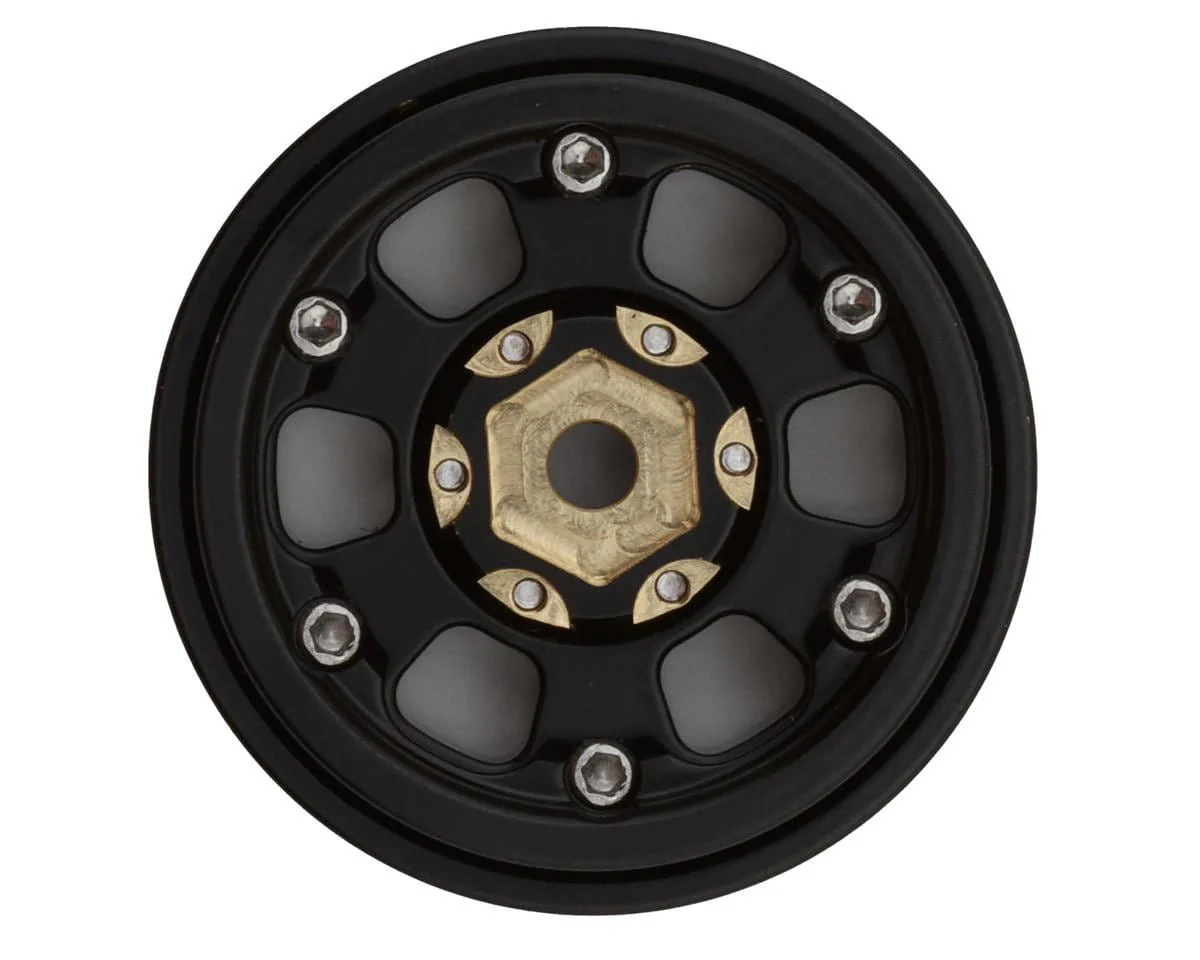 Treal Hobby Type B 1.0" 6-Spoke Brass Beadlock Wheels (Black) (4) (38.7g) [TLHTSCX24-111] - Image 2