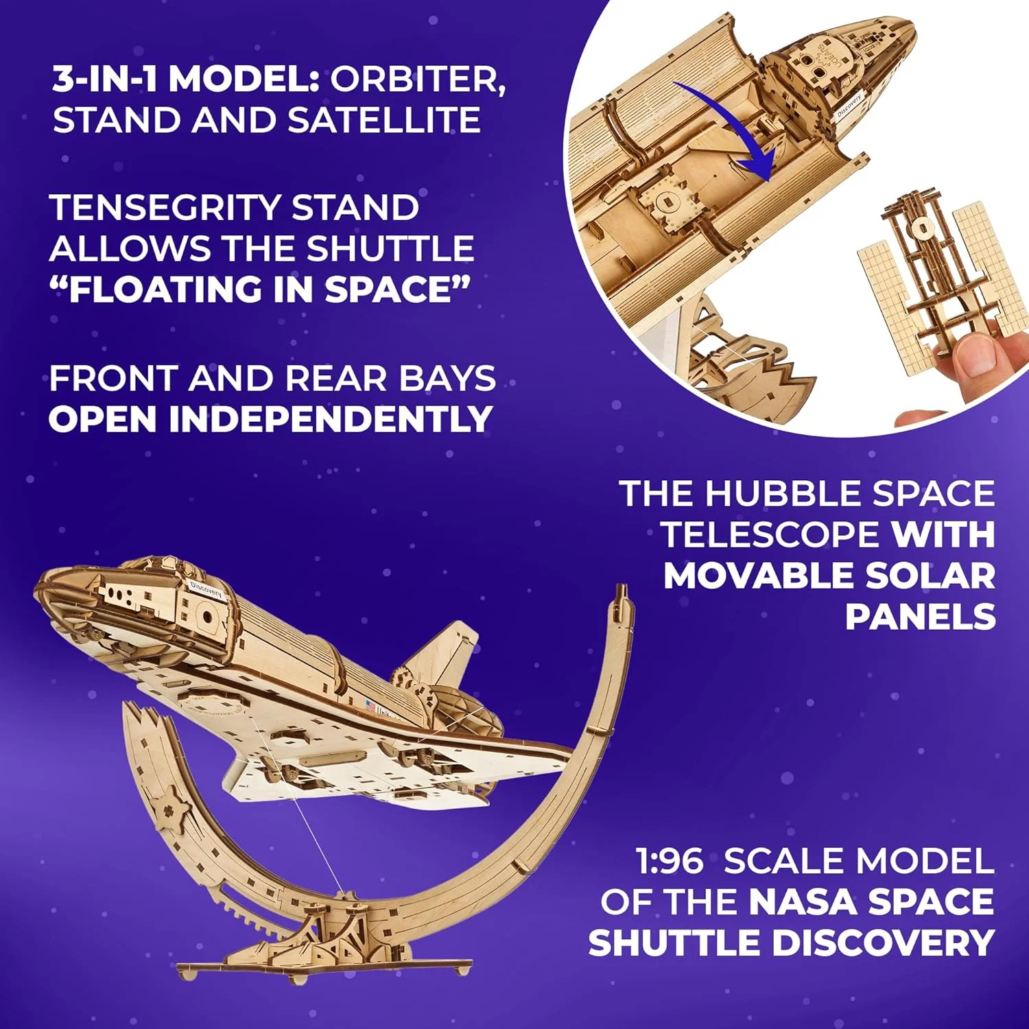 UGears 70227 NASA Space Shuttle Discovery Wooden Model Kit - Image 3