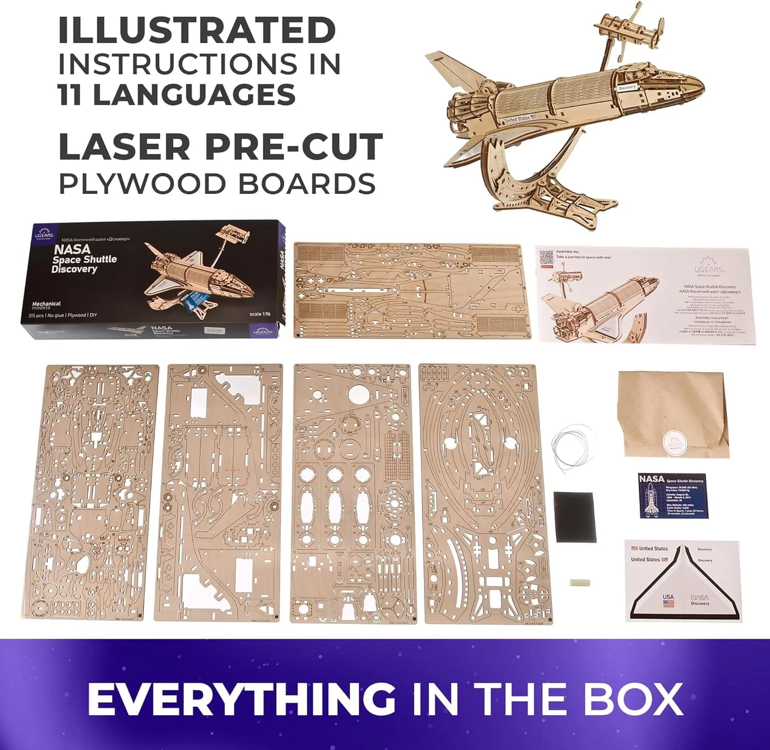 UGears 70227 NASA Space Shuttle Discovery Wooden Model Kit - Image 7