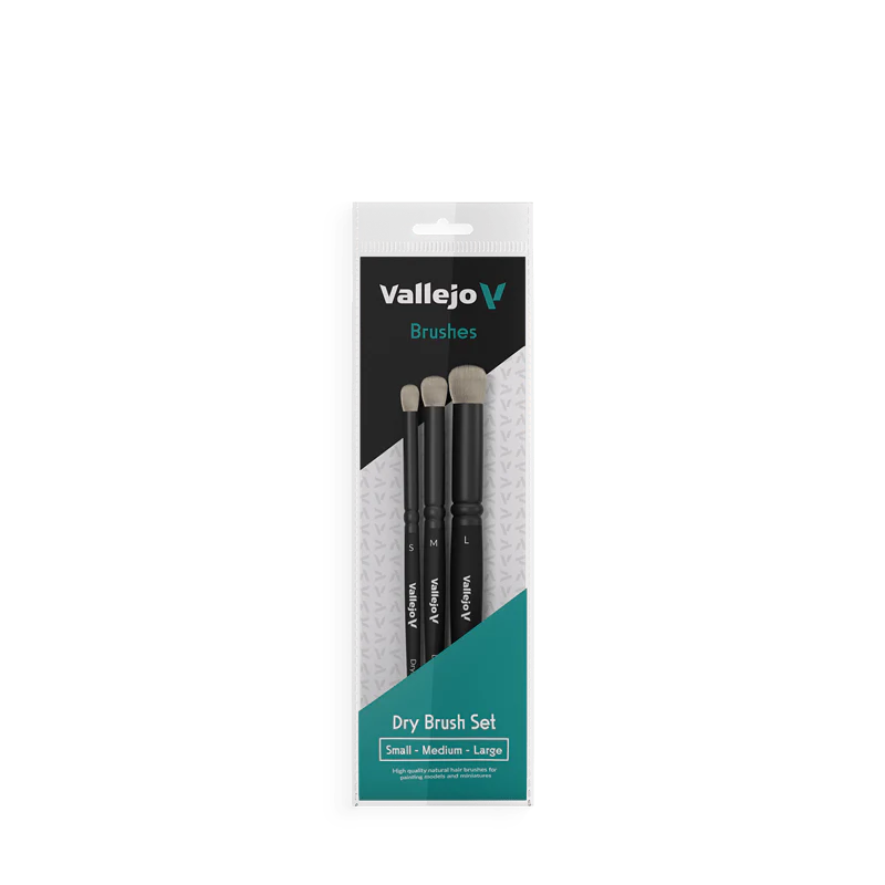 Vallejo Hobby Brushes: Dry Brush Set - Natural Hair (S, M & L)