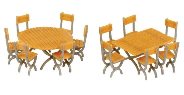 Walthers Scenemaster 4191 HO Tables and Chairs - Kit - One Each Square and Round Tables, 12 Chairs